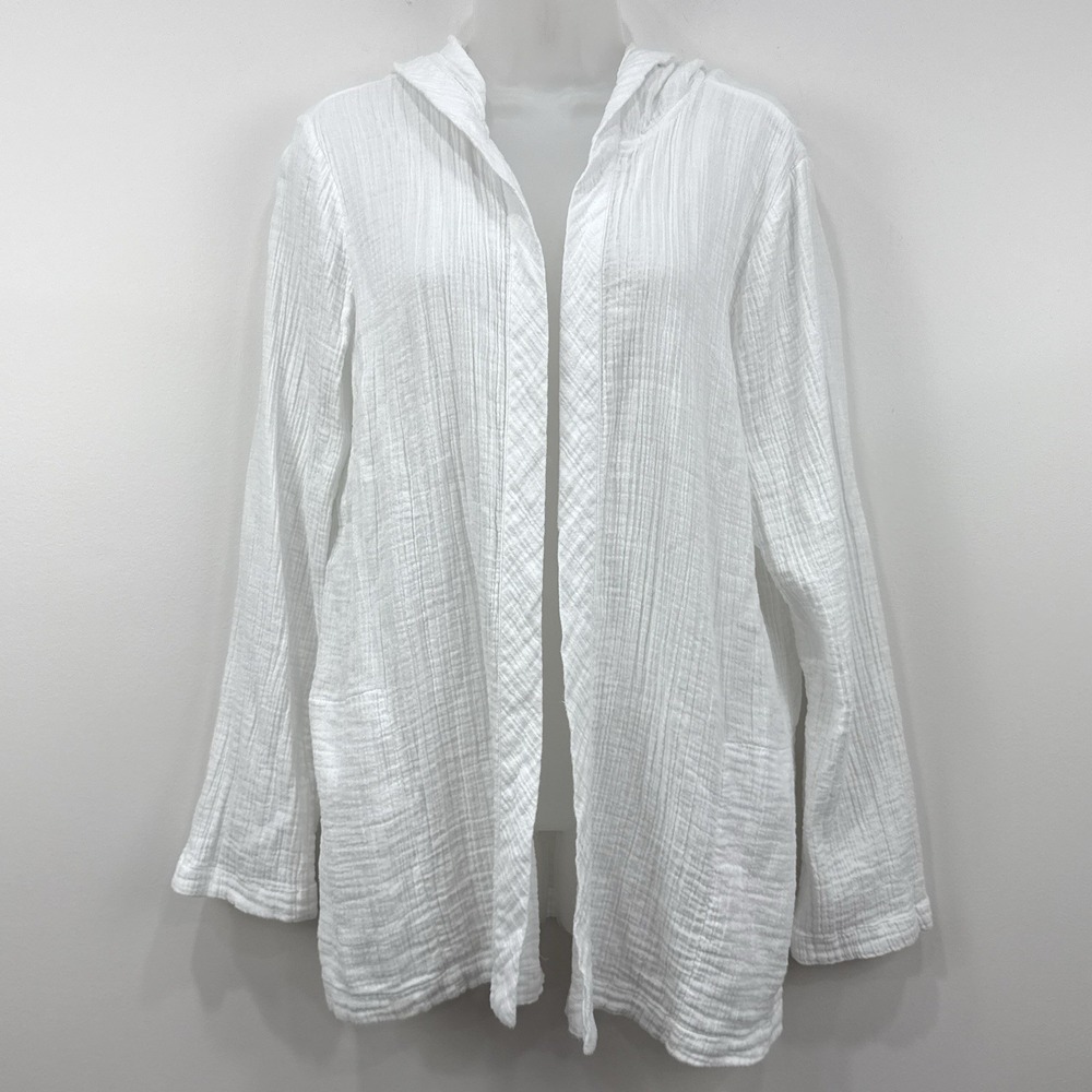 J Jill Pure Gauze Top M Coastal Layer Lagenlook Boxy Nantucket Hooded
